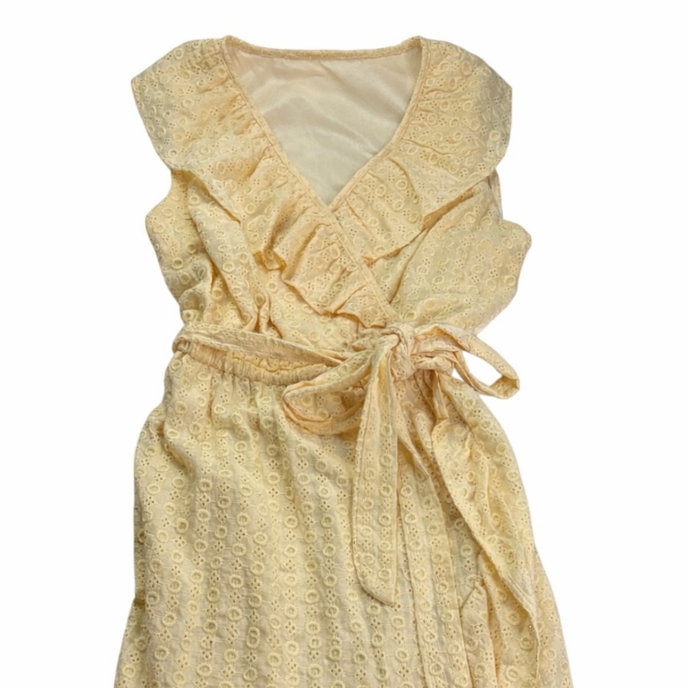 Lauren Conrad Button Fit & Flare Yellow Eyelet Dress  Elastic Waist Lined L